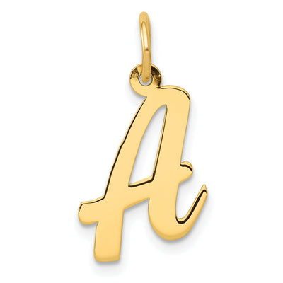 14K Yellow Gold Medium Size Fancy Script Design Letter A Initial Pendant