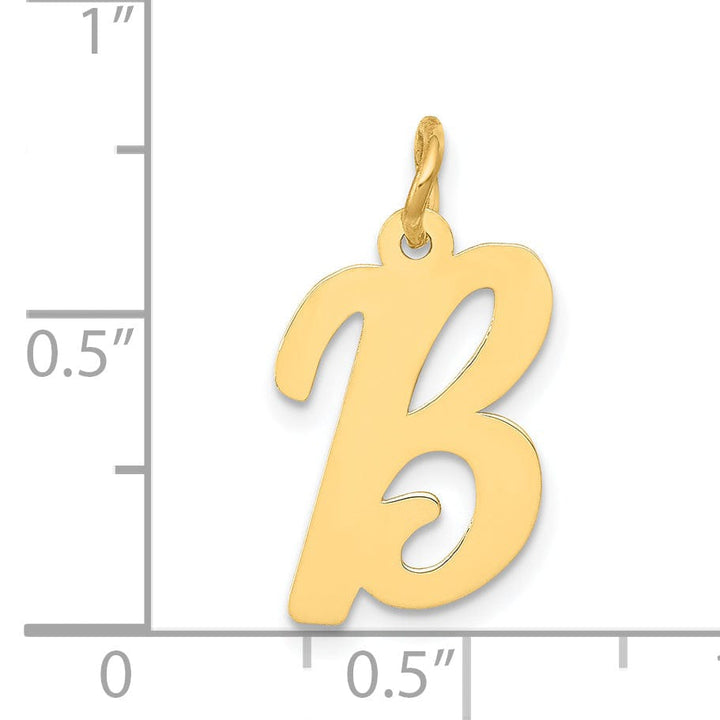 14K Yellow Gold Medium Size Fancy Script Design Letter B Initial Pendant