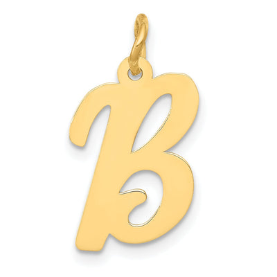 14K Yellow Gold Medium Size Fancy Script Design Letter B Initial Pendant