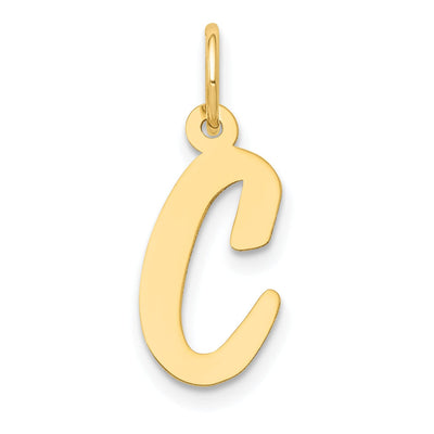 14K Yellow Gold Medium Size Fancy Script Design Letter C Initial Pendant