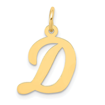14K Yellow Gold Medium Size Fancy Script Design Letter D Initial Pendant