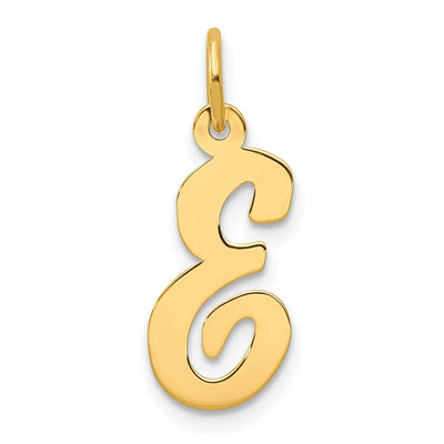 14K Yellow Gold Medium Size Fancy Script Design Letter E Initial Pendant