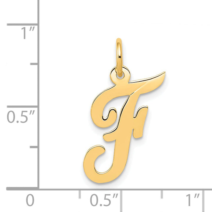 14K Yellow Gold Medium Size Fancy Script Design Letter F Initial Pendant
