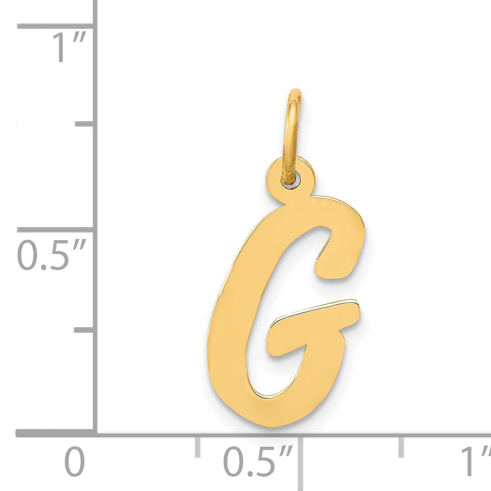 14K Yellow Gold Medium Size Fancy Script Design Letter G Initial Pendant