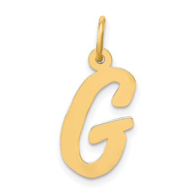14K Yellow Gold Medium Size Fancy Script Design Letter G Initial Pendant