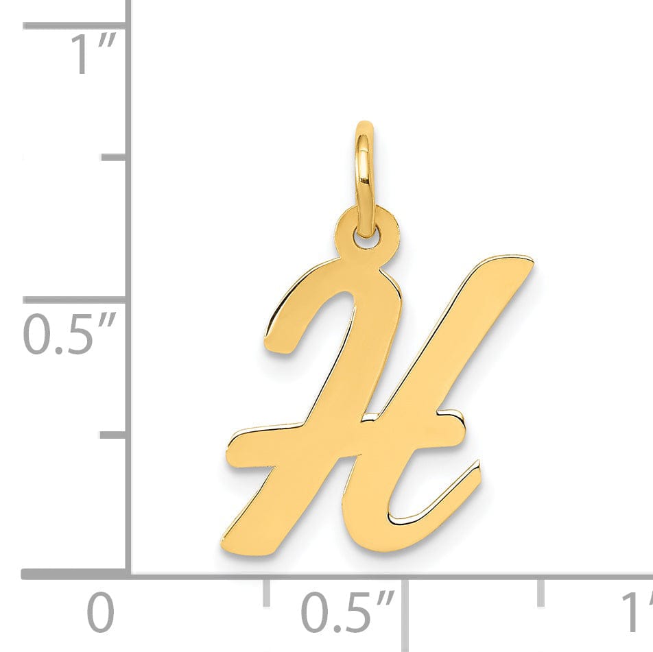 14K Yellow Gold Medium Size Fancy Script Design Letter H Initial Pendant