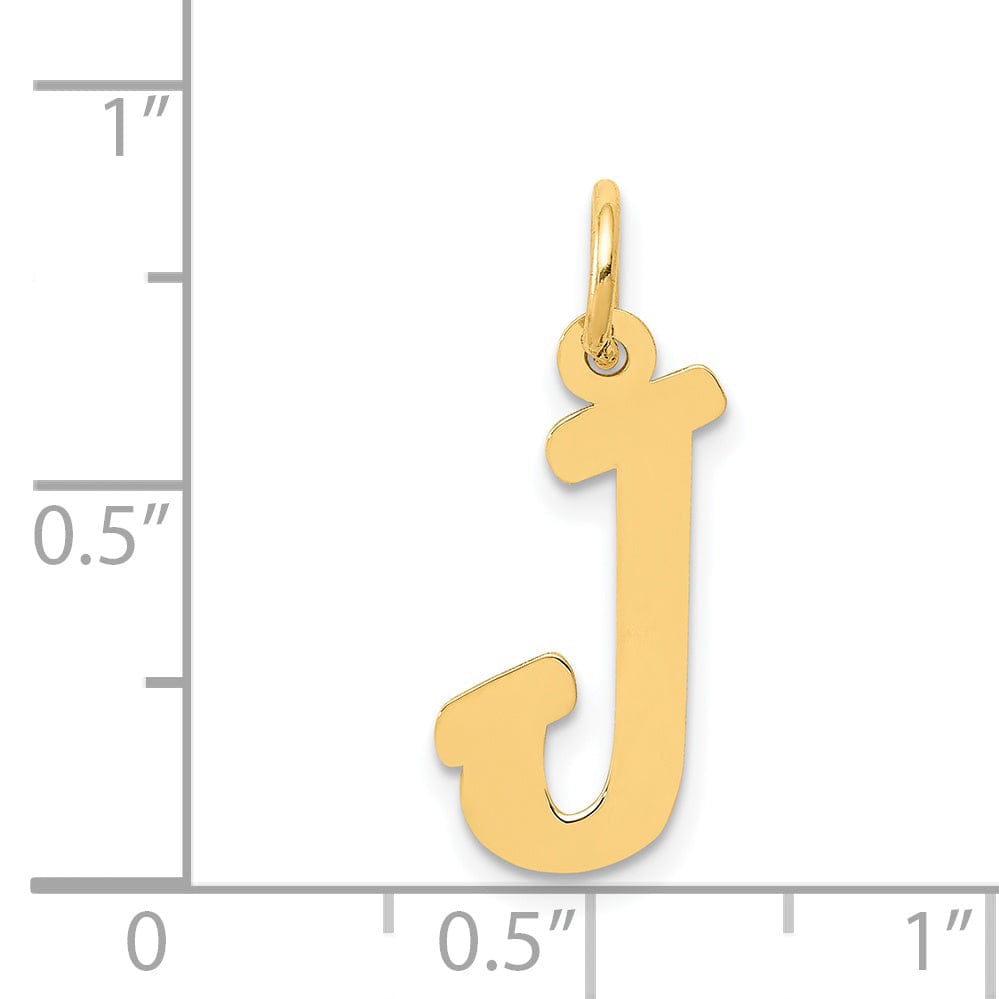 14K Yellow Gold Medium Size Fancy Script Design Letter J Initial Pendant
