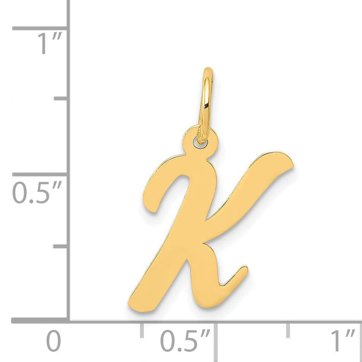 14K Yellow Gold Medium Size Fancy Script Design Letter K Initial Pendant