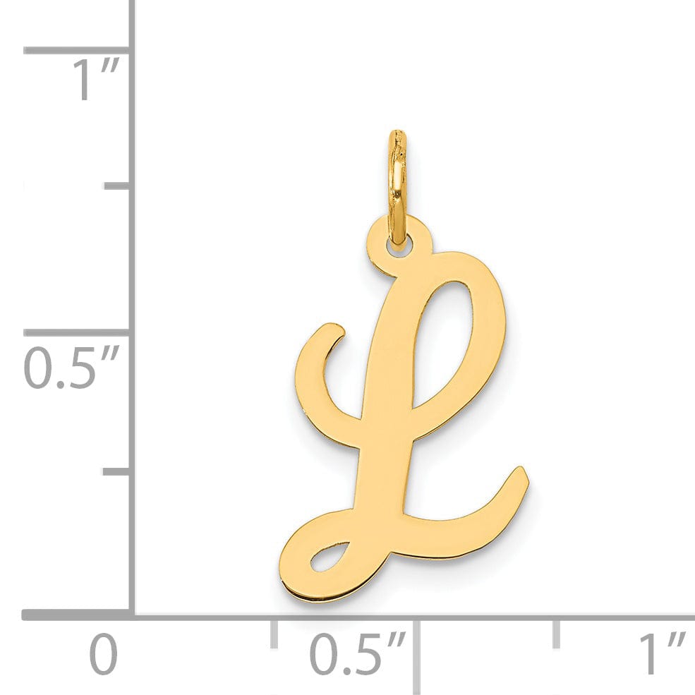 14K Yellow Gold Medium Size Fancy Script Design Letter L Initial Pendant
