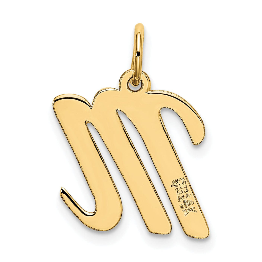 14K Yellow Gold Medium Size Fancy Script Design Letter M Initial Pendant