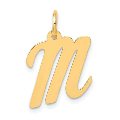 14K Yellow Gold Medium Size Fancy Script Design Letter M Initial Pendant