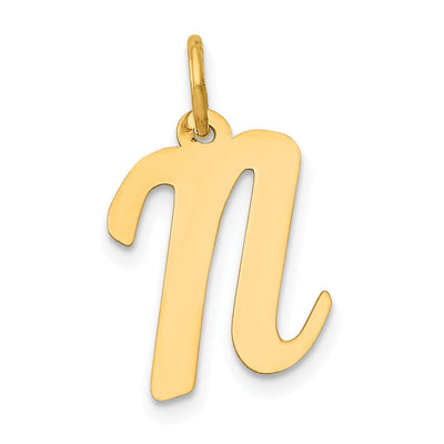14K Yellow Gold Medium Size Fancy Script Design Letter N Initial Pendant