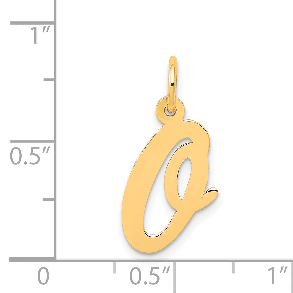 14K Yellow Gold Medium Size Fancy Script Design Letter O Initial Pendant