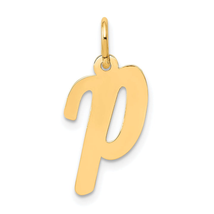 14K Yellow Gold Medium Size Fancy Script Design Letter P Initial Pendant
