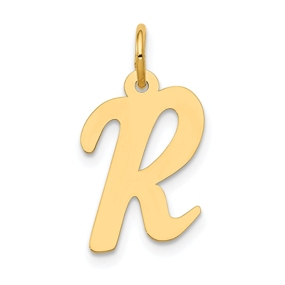 14K Yellow Gold Medium Size Fancy Script Design Letter R Initial Pendant