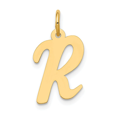 14K Yellow Gold Medium Size Fancy Script Design Letter R Initial Pendant