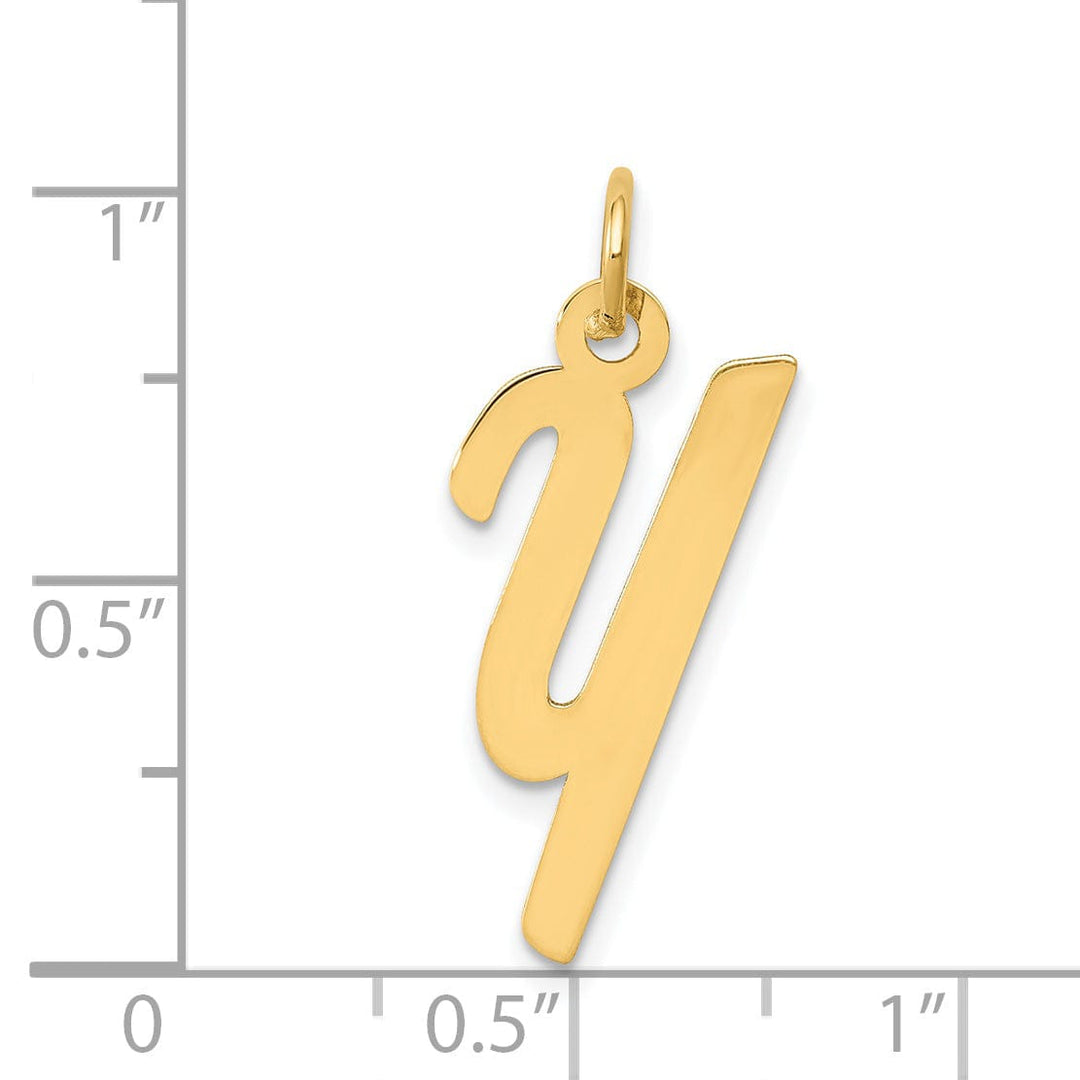 14K Yellow Gold Medium Size Fancy Script Design Letter Y Initial Pendant