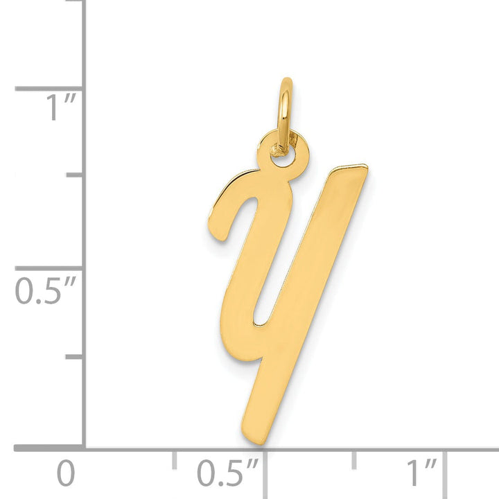 14K Yellow Gold Medium Size Fancy Script Design Letter Y Initial Pendant