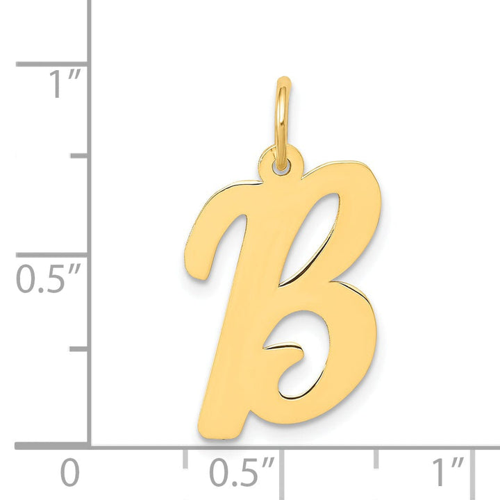 14K Yellow Gold Large Size Fancy Script Design Letter B Initial Pendant