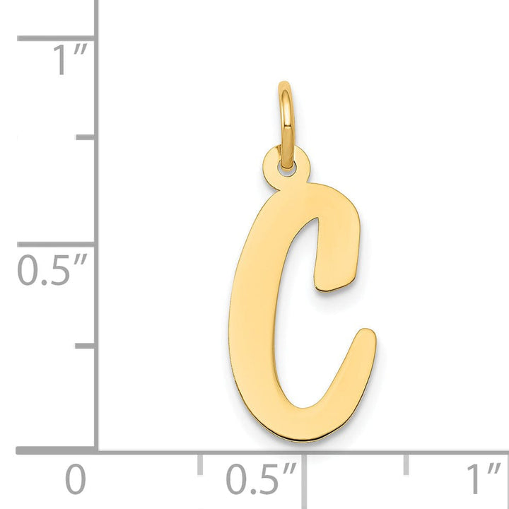 14K Yellow Gold Large Size Fancy Script Design Letter C Initial Pendant