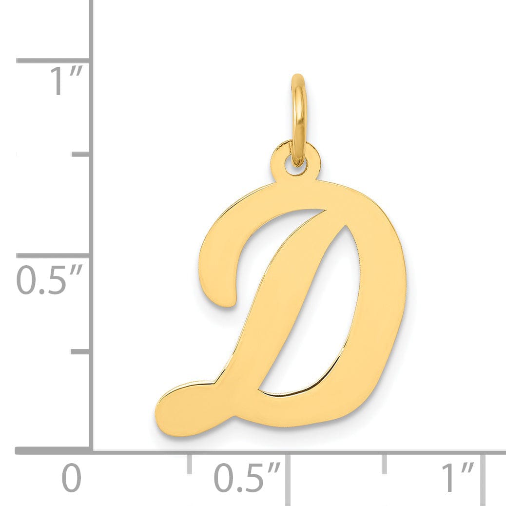 14K Yellow Gold Large Size Fancy Script Design Letter D Initial Pendant