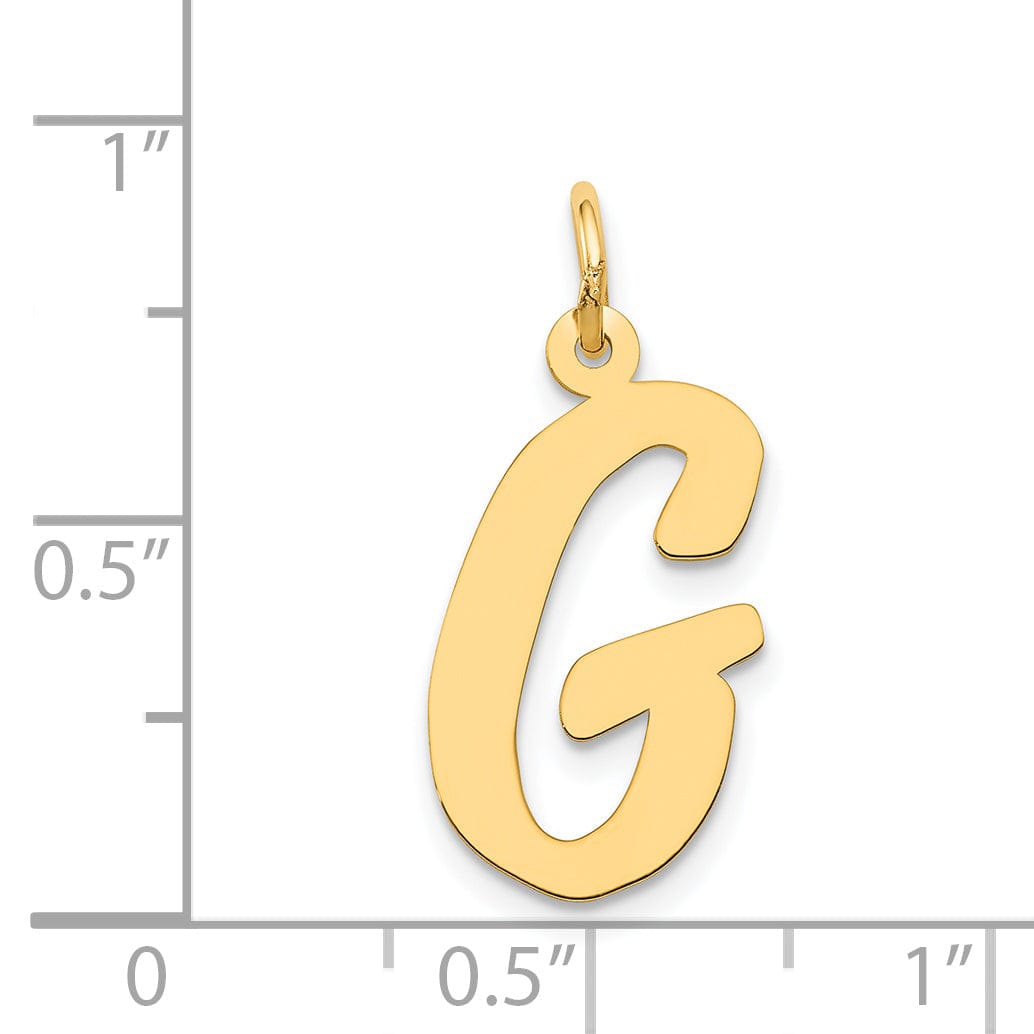 14K Yellow Gold Large Size Fancy Script Design Letter G Initial Pendant