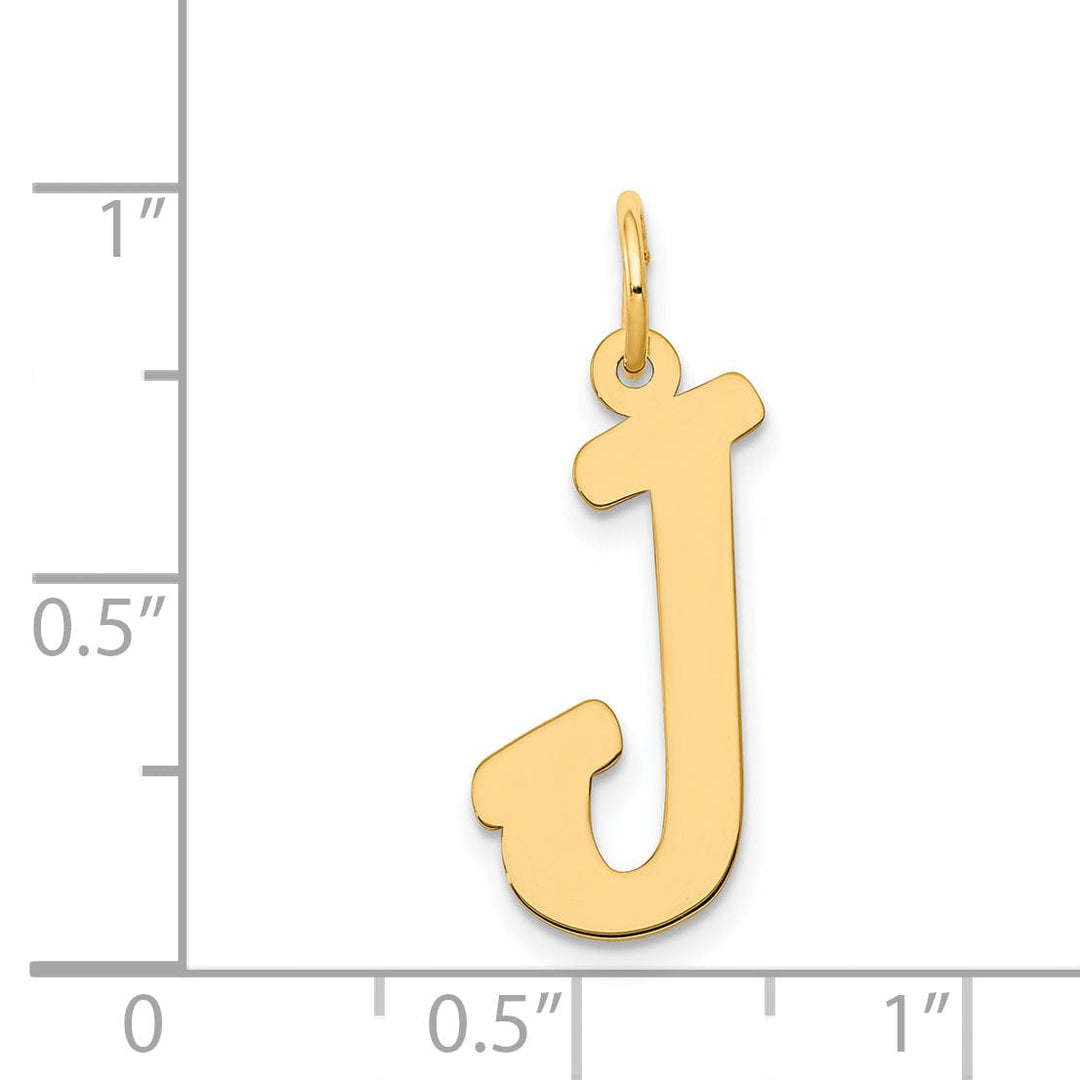 14K Yellow Gold Large Size Fancy Script Design Letter J Initial Pendant