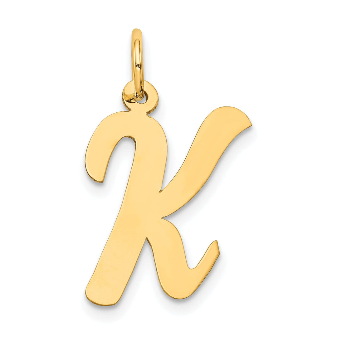 14K Yellow Gold Large Size Fancy Script Design Letter K Initial Pendant