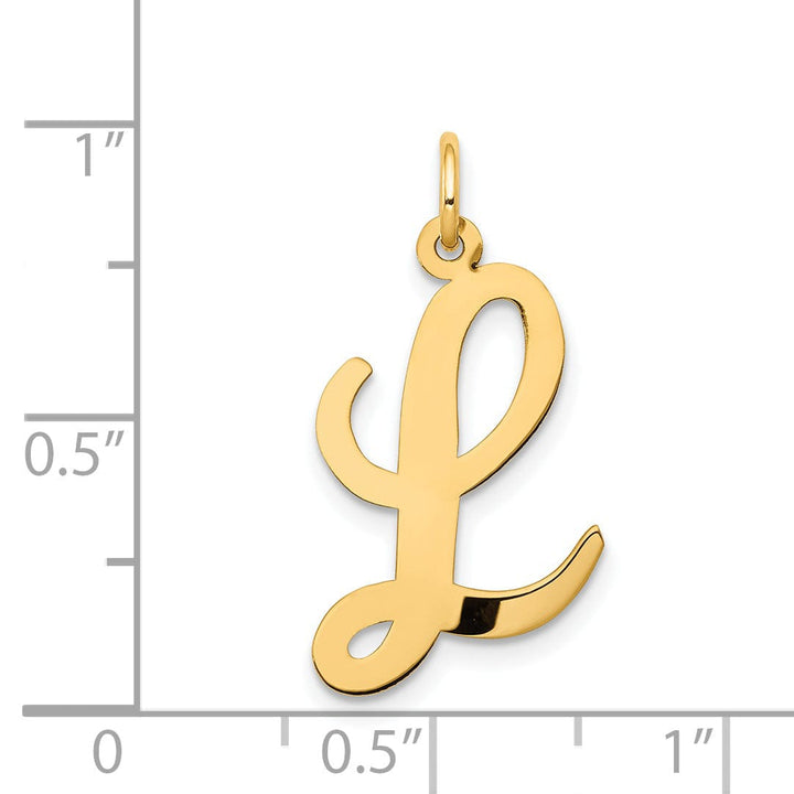 14K Yellow Gold Large Size Fancy Script Design Letter L Initial Pendant