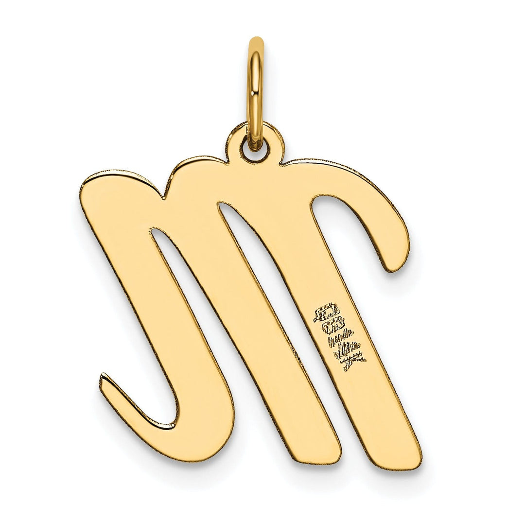 14K Yellow Gold Large Size Fancy Script Design Letter M Initial Pendant