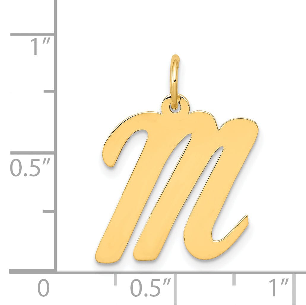 14K Yellow Gold Large Size Fancy Script Design Letter M Initial Pendant