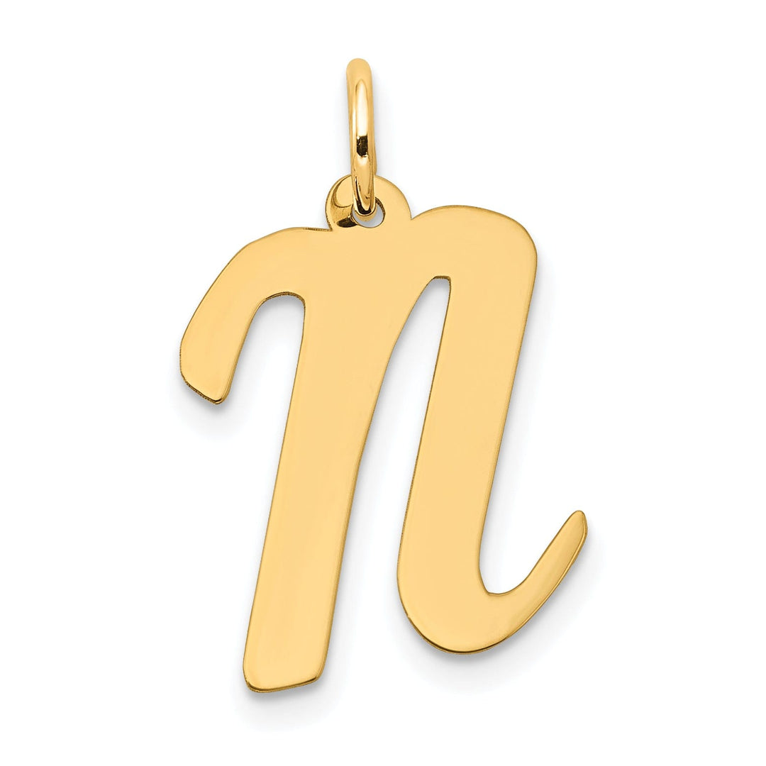 14K Yellow Gold Large Size Fancy Script Design Letter N Initial Pendant