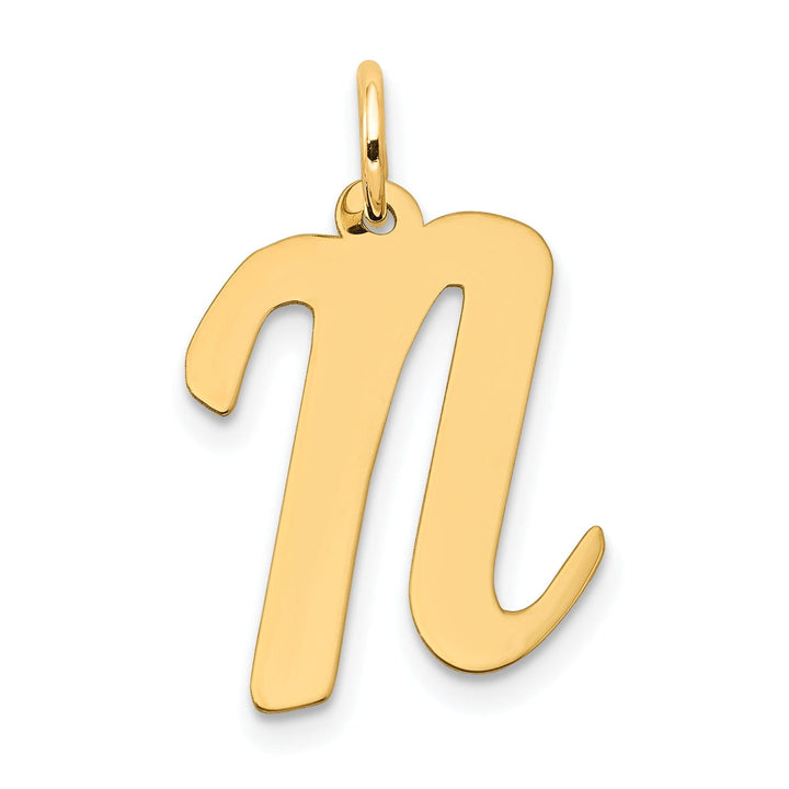 14K Yellow Gold Large Size Fancy Script Design Letter N Initial Pendant