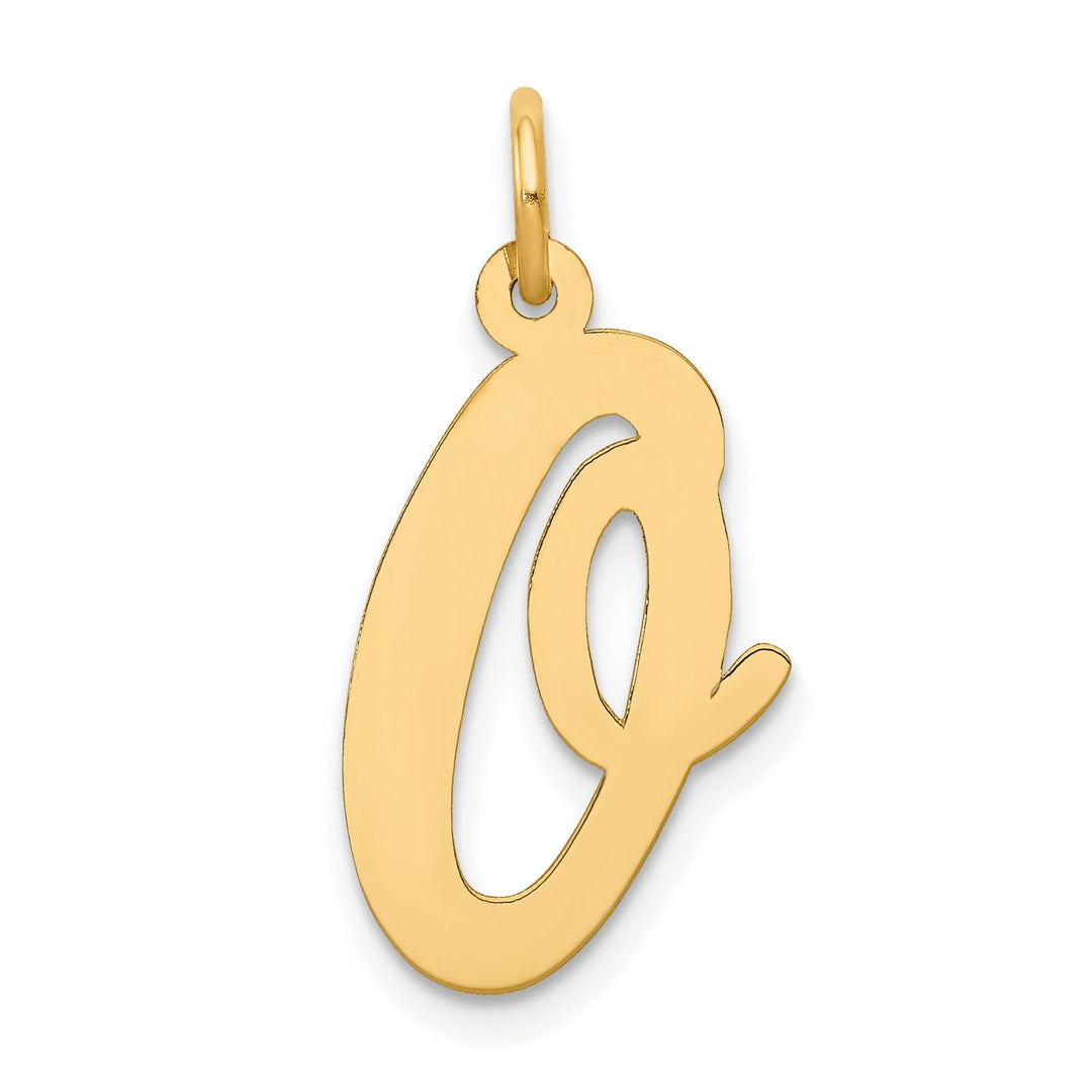 14K Yellow Gold Large Size Fancy Script Design Letter O Initial Pendant