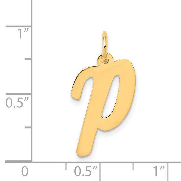 14K Yellow Gold Large Size Fancy Script Design Letter P Initial Pendant