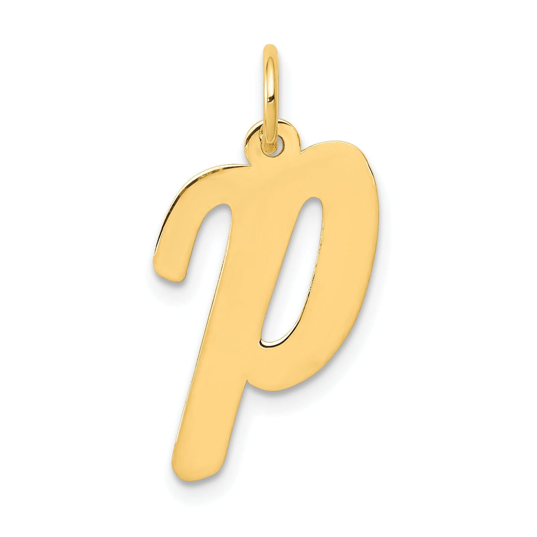 14K Yellow Gold Large Size Fancy Script Design Letter P Initial Pendant