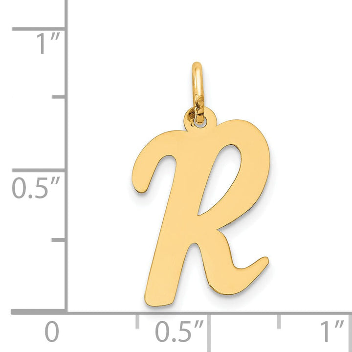 14K Yellow Gold Large Size Fancy Script Letter R Initial Pendant