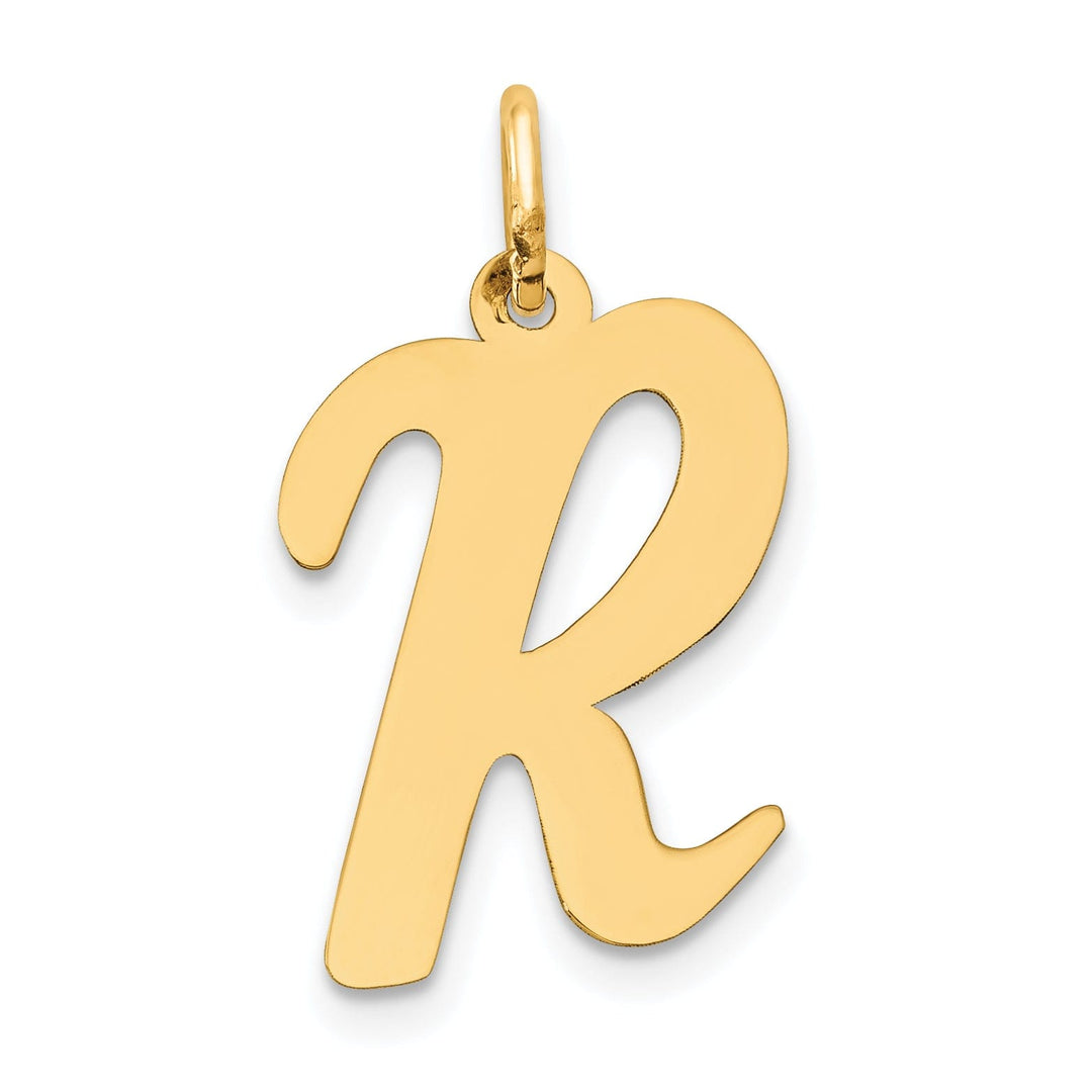 14K Yellow Gold Large Size Fancy Script Letter R Initial Pendant