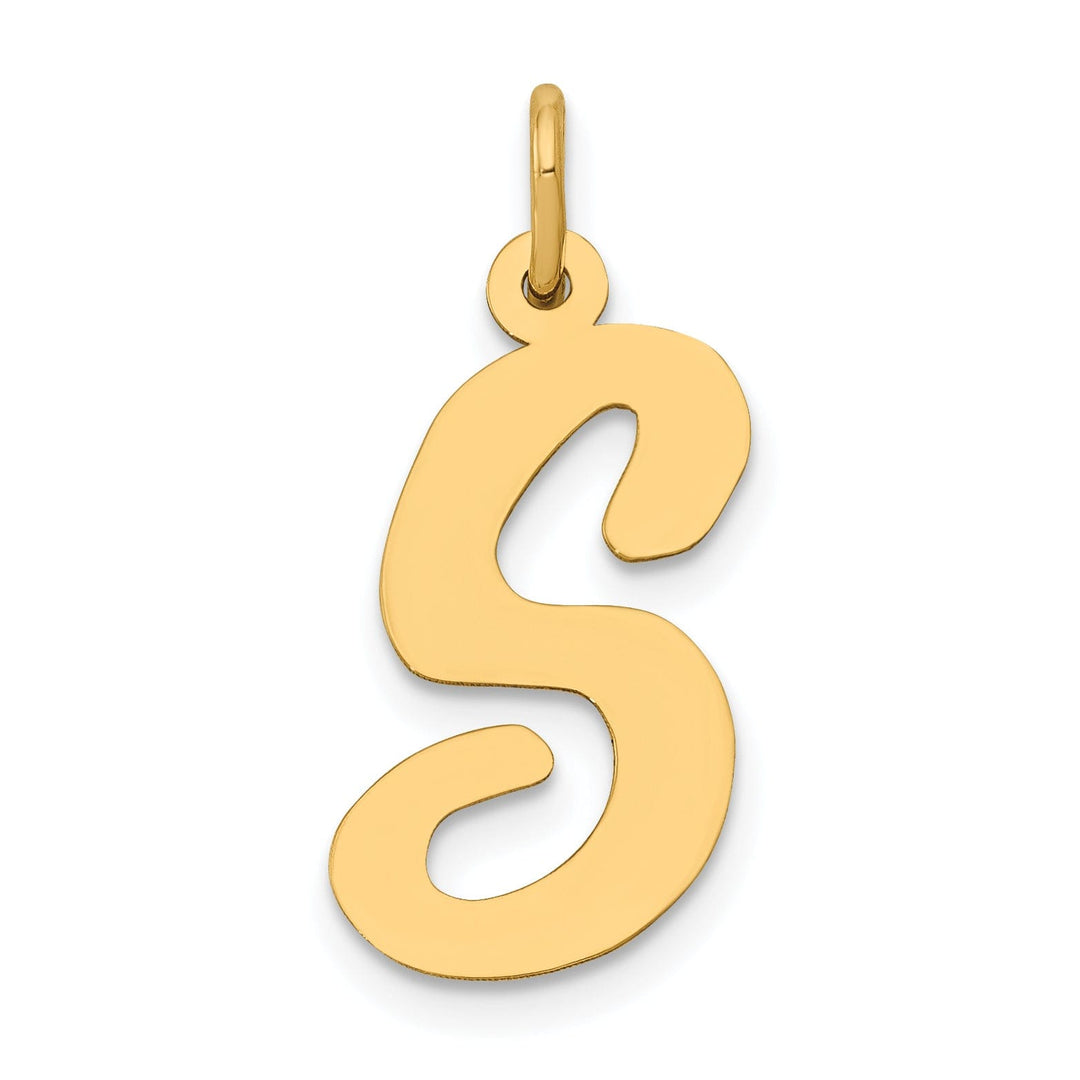 14K Yellow Gold Large Size Fancy Script Design Letter S Initial Pendant