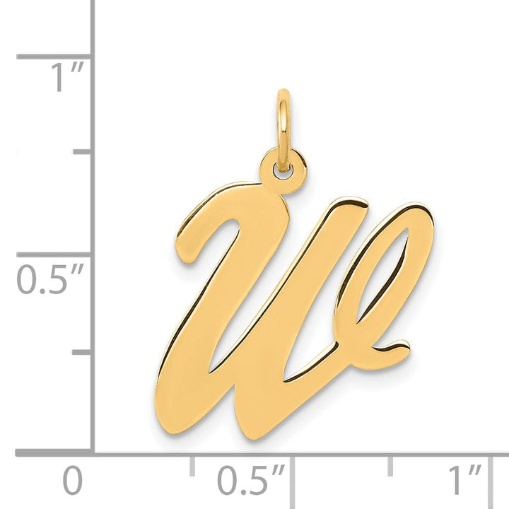 14K Yellow Gold Large Size Fancy Script Design Letter W Initial Pendant