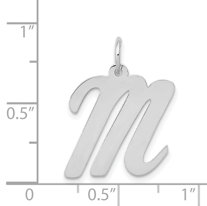14K White Gold Large Size Fancy Script Design Letter M Initial Pendant