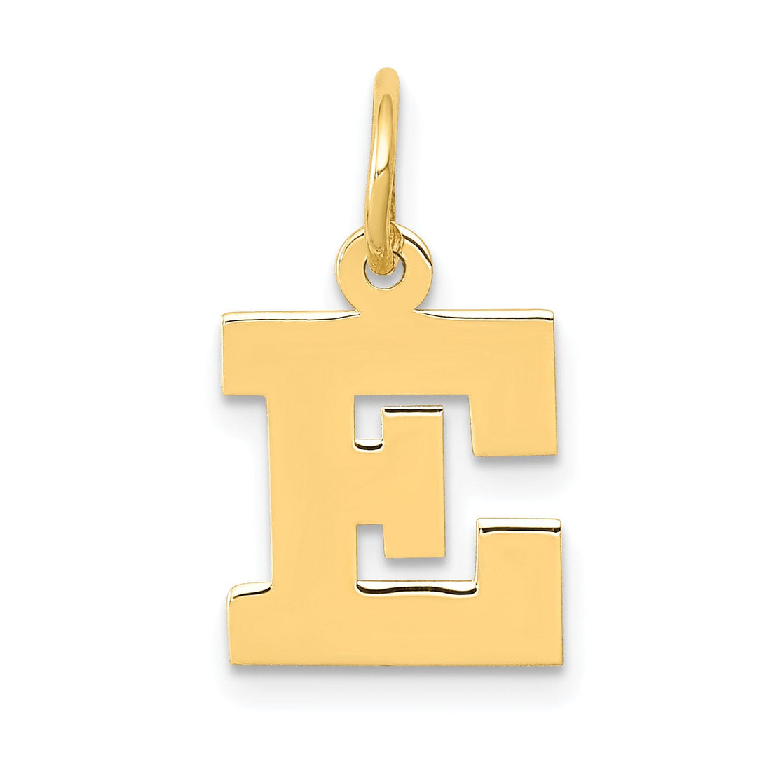 14k Yellow Gold Small Block Design Letter E Initial Pendant