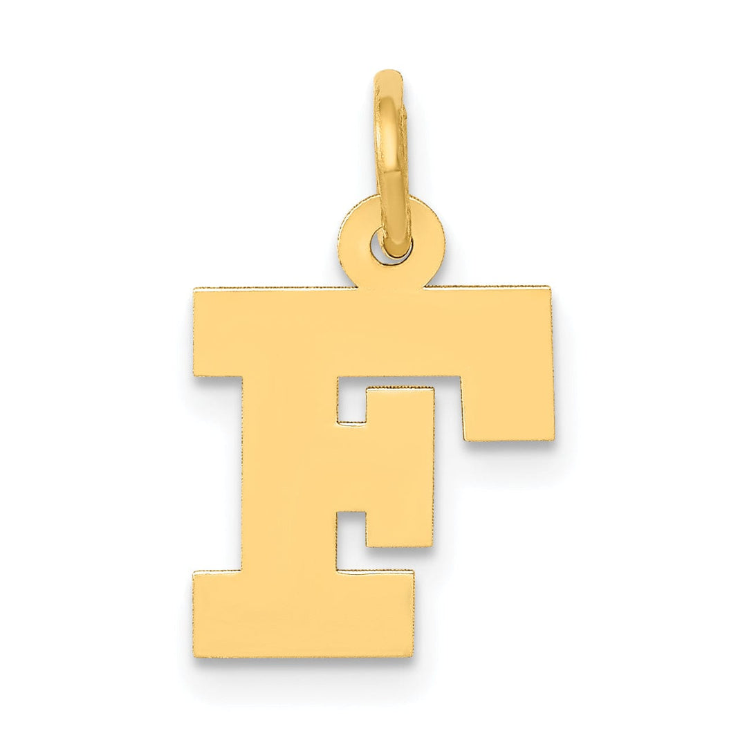 14k Yellow Gold Small Block Design Letter F Initial Pendant