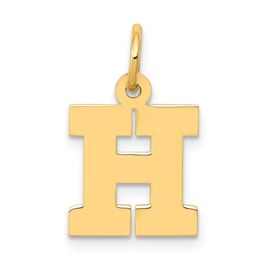 14k Yellow Gold Small Block Design Letter H Initial Pendant