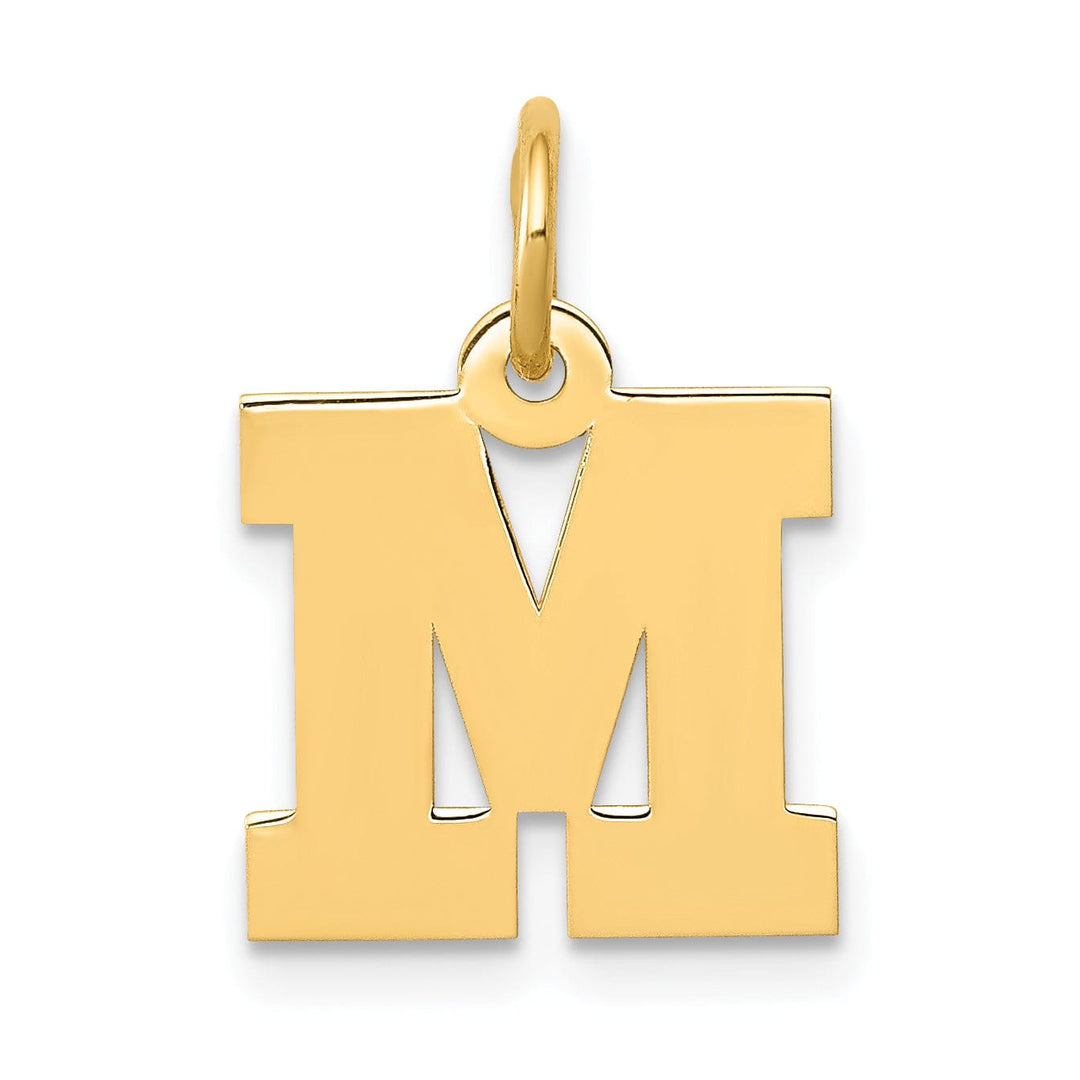 14k Yellow Gold Small Block Design Letter M Initial Pendant