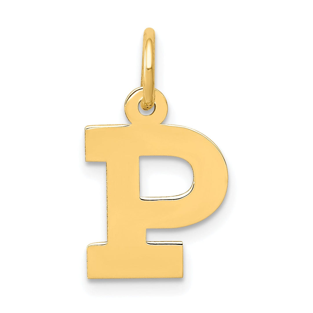 14k Yellow Gold Small Block Design Letter P Initial Pendant