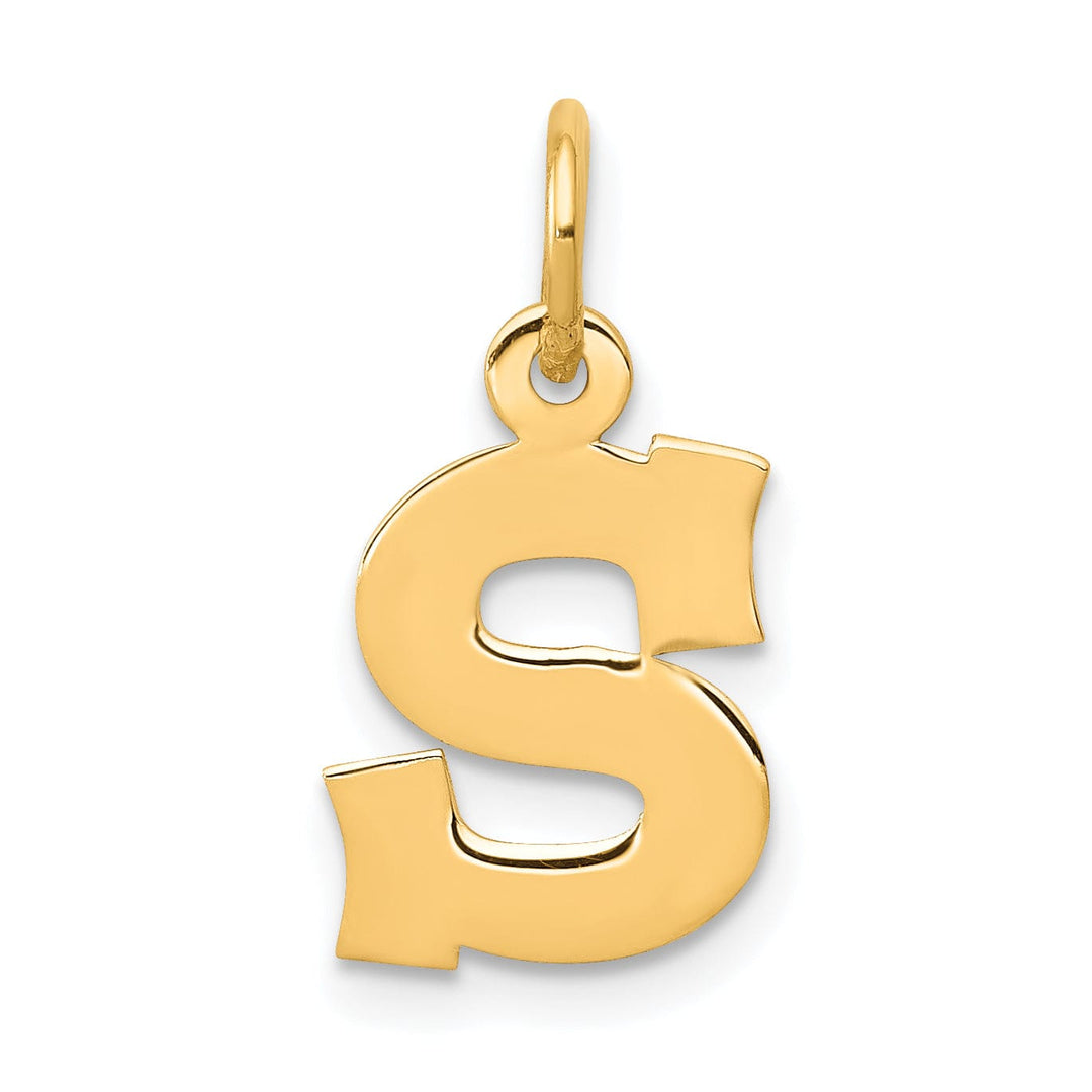 14k Yellow Gold Small Block Design Letter S Initial Pendant