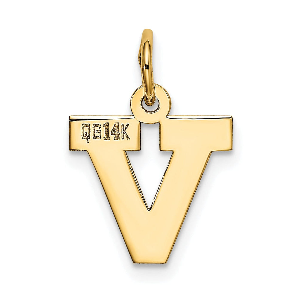 14k Yellow Gold Small Block Design Letter V Initial Pendant