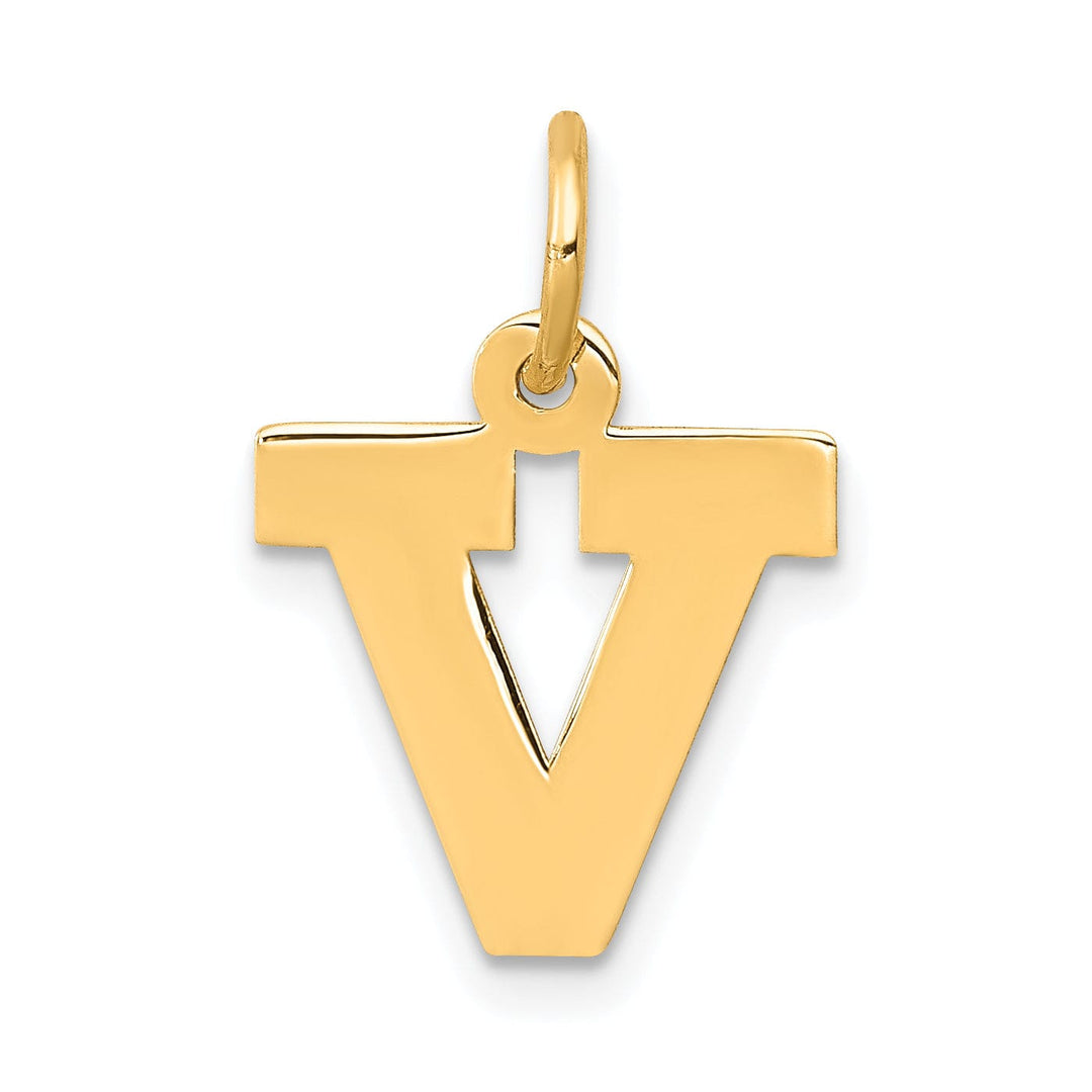 14k Yellow Gold Small Block Design Letter V Initial Pendant