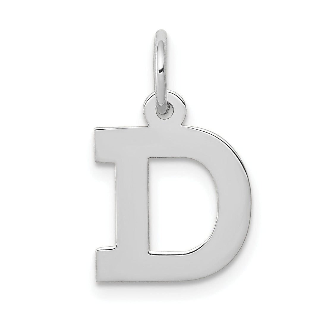 14k White Gold Small Block Design Letter D Initial Pendant